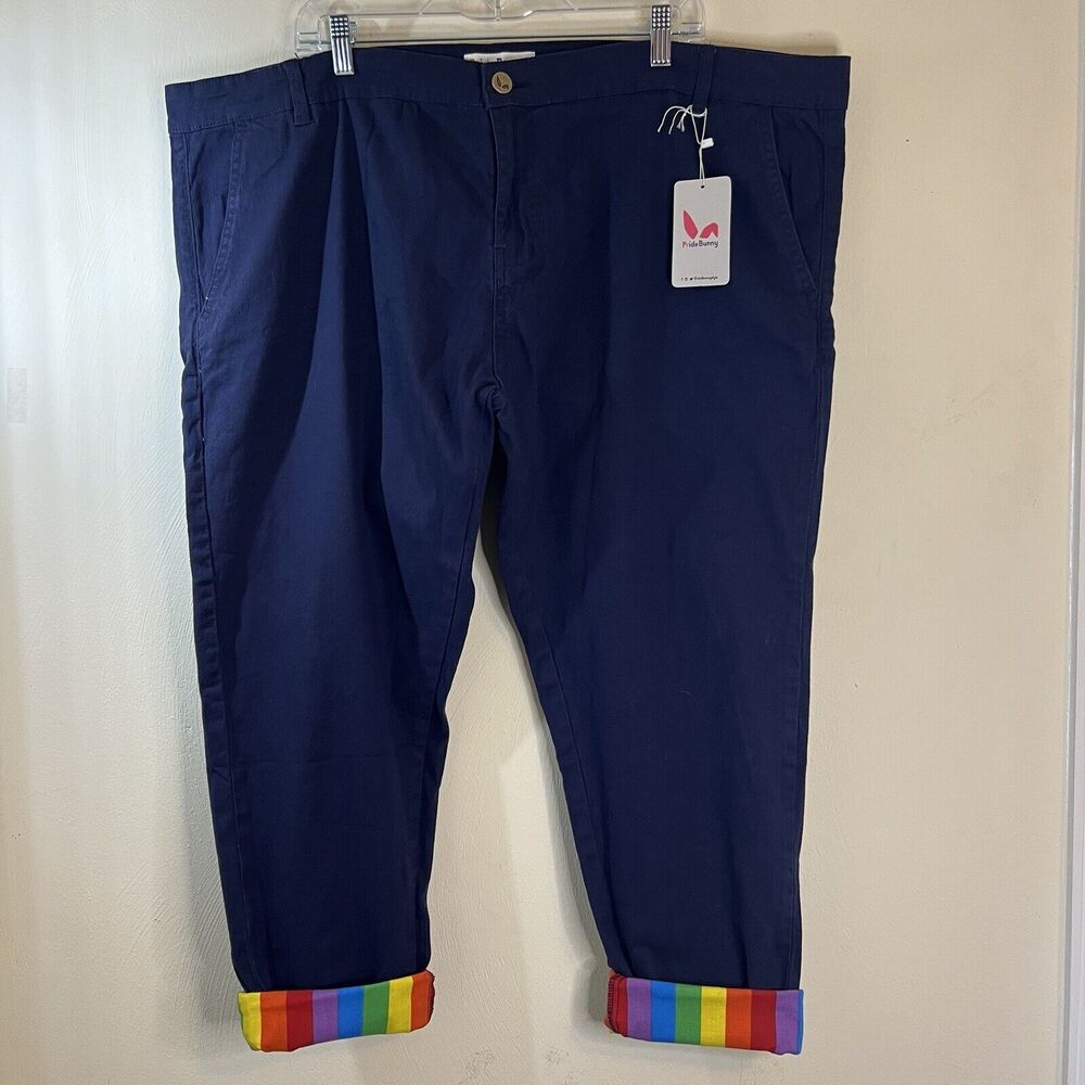 Pride Bunny Rainbow Roll Up Chino Pants Blue sz 50 New Denim Jeans Pride